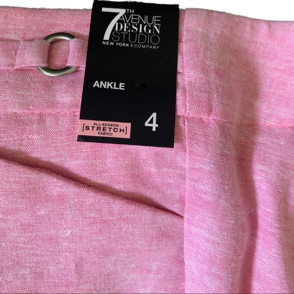 Pink Stretch Linen Ankle Pants - Picture 4 of 5